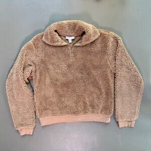 Topshop Teddy Fleece Quarter Zip SMALL Coffee Date Pullover